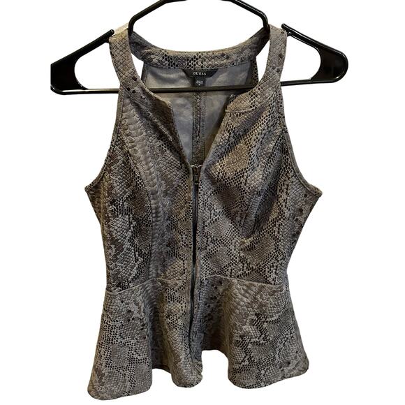 Guess Peplum Zip UP Going Out Medium Top Metallic Gray Snakeskin Stretch Soft - Picture 1 of 14